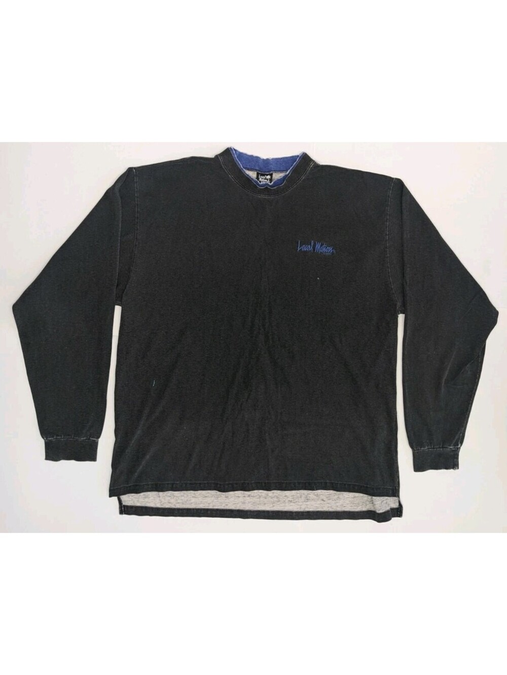 Vtg Local Motion Long Sleeve Single Stitch XL Black Stacked Collar Made USA 90s